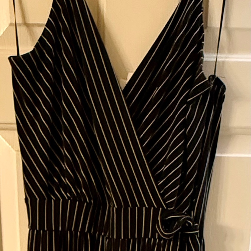 Kaileigh Black Pinstripe Wrap Jumpsuit Size L | Tie Waist | Sleeveless
